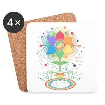 Flower with Root and Rainbow Symbol for Pride - Coasters (set of 4) - white - Front