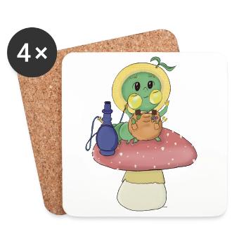 Whimsical Green Caterpillar - Coasters (set of 4) - white - Front