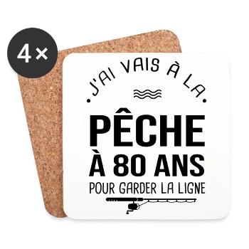 80 ans je vais à la pêche pour garder la ligne - Dessous de verre (lot de 4) - blanc - Devant