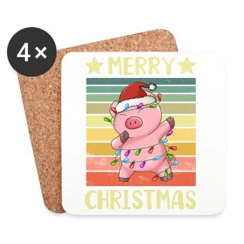 Merry Christmas Pig - Coasters (set of 4) - white - Front