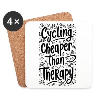 Cycling Is Cheaper Than Therapy - Coasters (set of 4) - white - Front