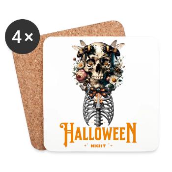 Blumen Totenkopf Halloween Nacht - Untersetzer (4er-Set) - Weiß - Vorne