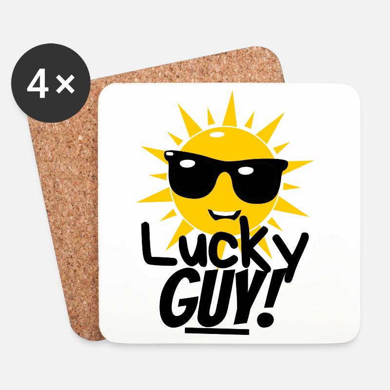 Lucky Guy – Lustiges Sommer Shirt mit Sonne - Untersetzer (4er-Set) - Weiß