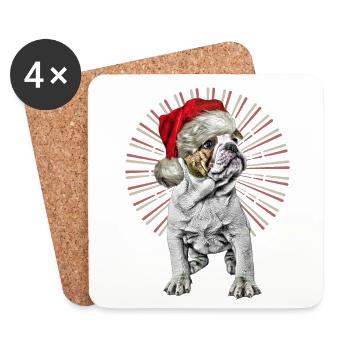 drôle Père Noël Bulldog chiens de Noël - Dessous de verre (lot de 4) - blanc - Devant