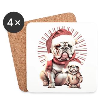 Chemise pour chien drôle Père Noël bouledogue - Dessous de verre (lot de 4) - blanc - Devant
