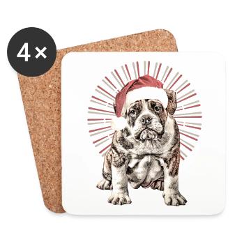 Chemise pour chien drôle Père Noël bouledogue - Dessous de verre (lot de 4) - blanc - Devant