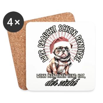 drôle Père Noël Bulldog chiens de Noël - Dessous de verre (lot de 4) - blanc - Devant