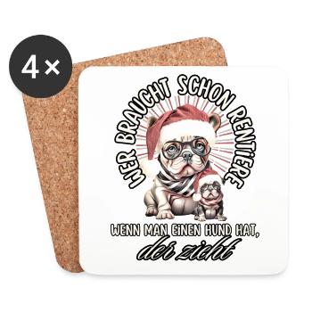 drôle Père Noël Bulldog chiens de Noël - Dessous de verre (lot de 4) - blanc - Devant