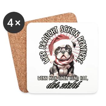drôle Père Noël Bulldog chiens de Noël - Dessous de verre (lot de 4) - blanc - Devant