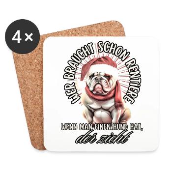 drôle Père Noël Bulldog chiens de Noël - Dessous de verre (lot de 4) - blanc - Devant