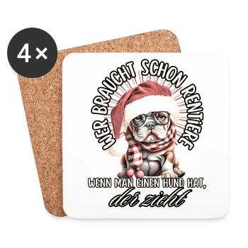 drôle Père Noël Bulldog chiens de Noël - Dessous de verre (lot de 4) - blanc - Devant
