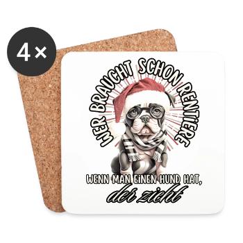 lustige Weihnachtsmann Bulldogge WEIHNACHTEN Hunde - Untersetzer (4er-Set) - Weiß - Vorne