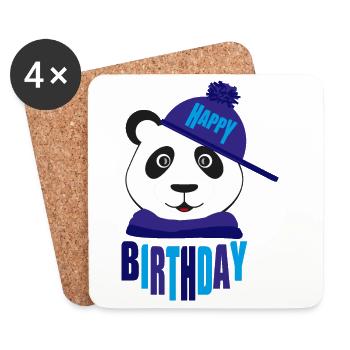 Happy Birthday in Blau mit coolen Panda. - Untersetzer (4er-Set) - Weiß - Vorne