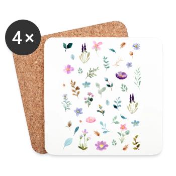 Aquarelle Florals sur Noir - Dessous de verre (lot de 4) - blanc - Devant