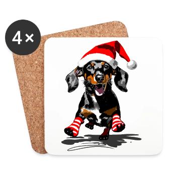 Dachshund with Santa hat and striped socks - Coasters (set of 4) - white - Front