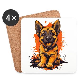 Berger Allemand Chiot Drôle Chien Chiens - Dessous de verre (lot de 4) - blanc - Devant