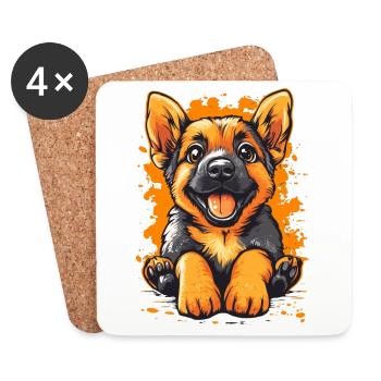 Berger Allemand Chiot Drôle Chien Chiens - Dessous de verre (lot de 4) - blanc - Devant