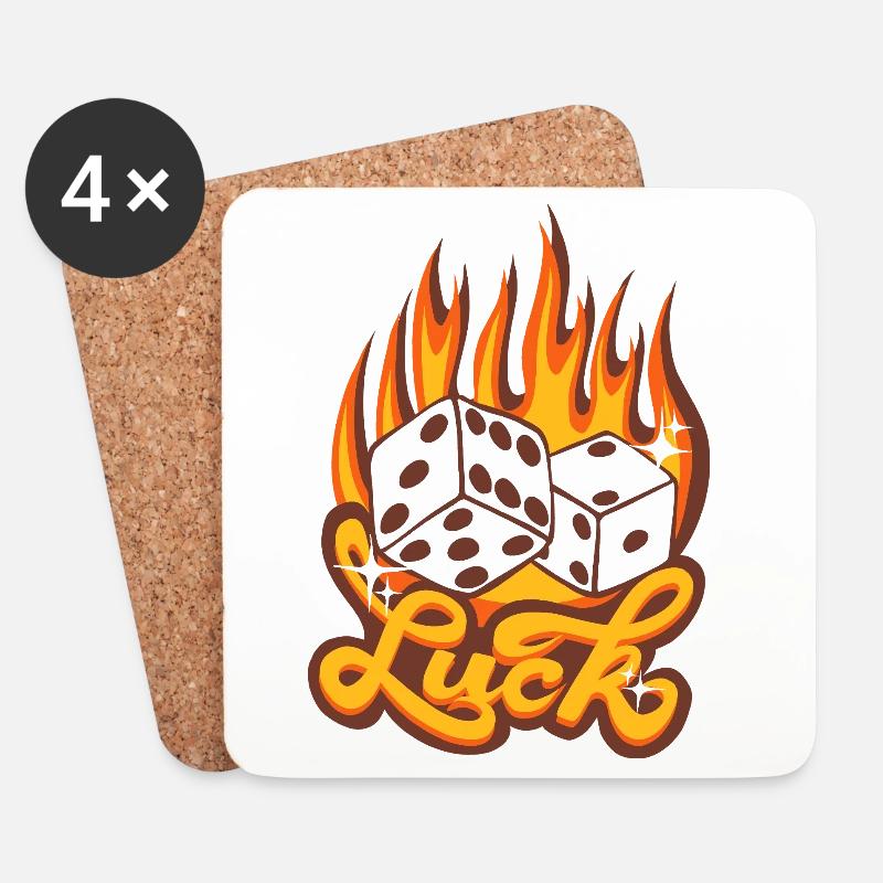 Luck – Feuriges Würfel-Glücksdesign - Untersetzer (4er-Set) - Weiß