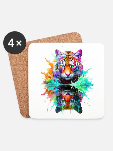 Bemalte Tiger-Reflexion - Untersetzer (4er-Set) - Weiß