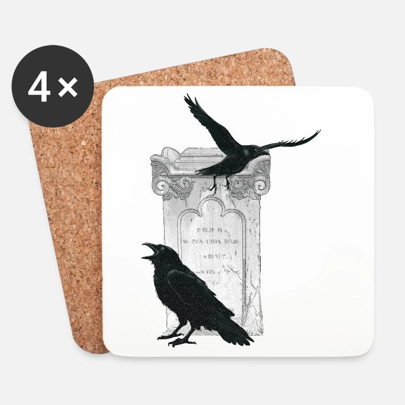 Kolkraben mit Grabstein, Halloween Outfit - Untersetzer (4er-Set) - Weiß