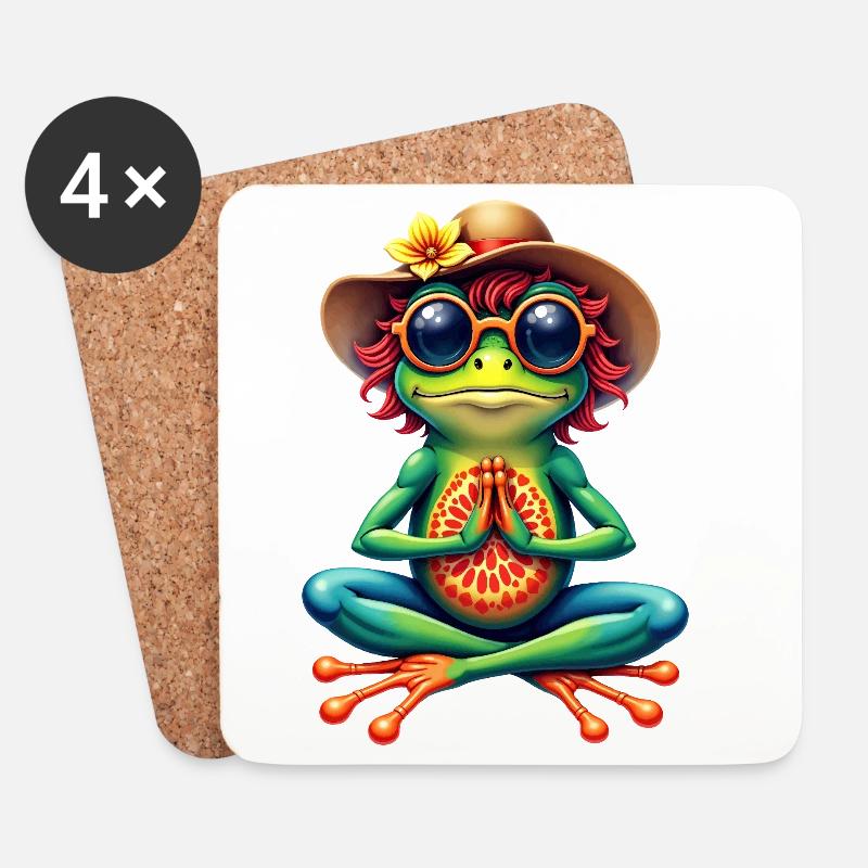 Yoga-Frosch: Peace & Style - Untersetzer (4er-Set) - Weiß