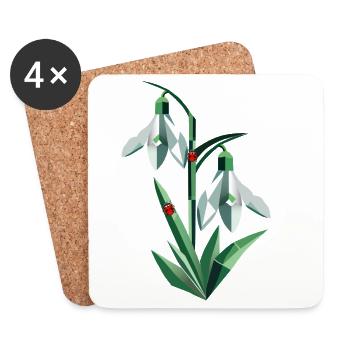 Two snowdrops with ladybugs - Coasters (set of 4) - white - Front