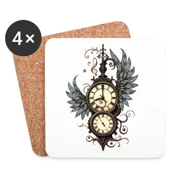 Fleurs et mécanique : la magie de l’horloge steampunk. - Dessous de verre (lot de 4) - blanc - Devant