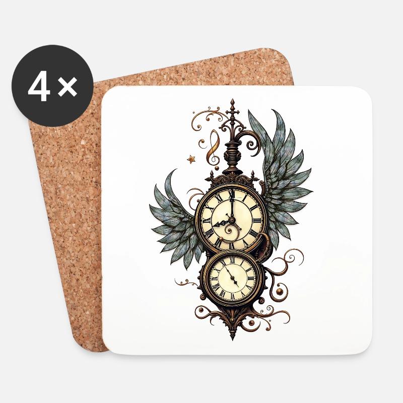 Blumen und Mechanik: die Magie der Steampunk-Uhr. - Untersetzer (4er-Set) - Weiß