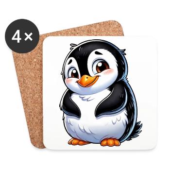 Süßer schüchterner Cartoon Pinguin - Untersetzer (4er-Set) - Weiß - Vorne