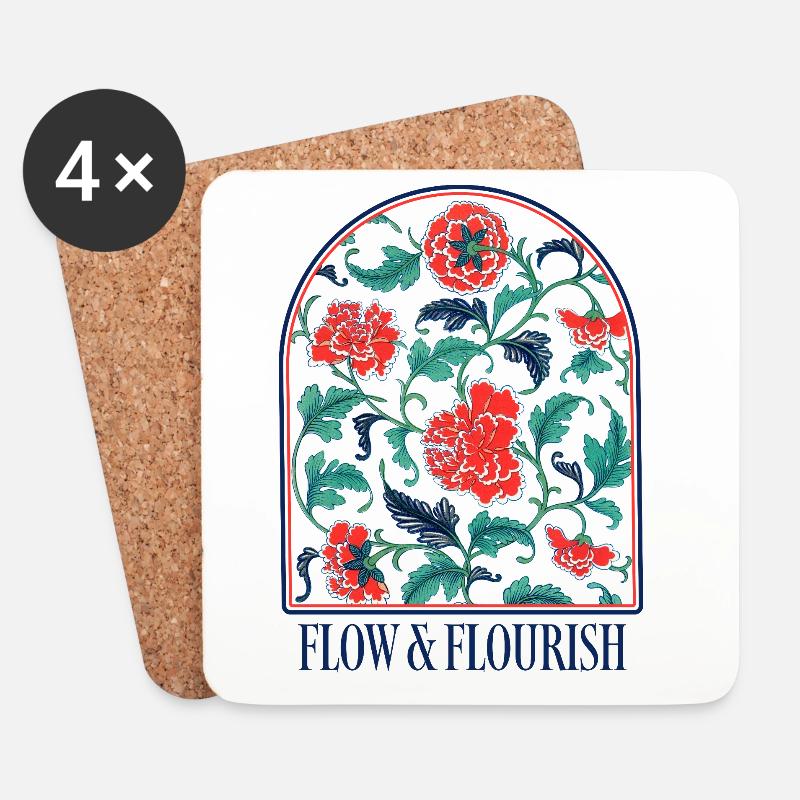 Flow & Flourish Blütenornament - Untersetzer (4er-Set) - Weiß
