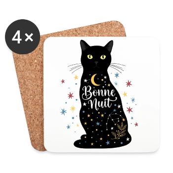 Cat Noir "Good Night": Magisches und sternenklares Design - Untersetzer (4er-Set) - Weiß - Vorne