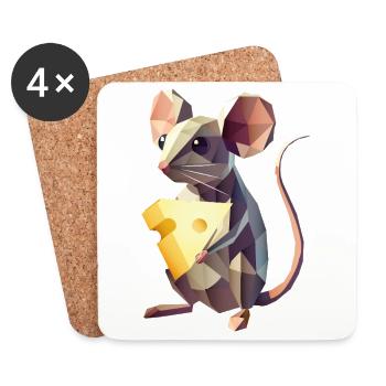 Souris polygonale avec du fromage – Motif animal mignon - Dessous de verre (lot de 4) - blanc - Devant