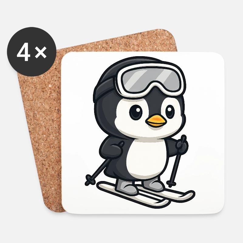 Lustiger Pinguin Skifahrer Winterspaß Wintersport - Untersetzer (4er-Set) - Weiß