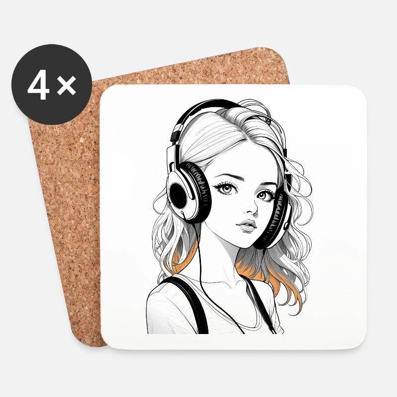 Musik Frau Mädchen Kopfhoerer Rave Geschenkidee - Untersetzer (4er-Set) - Weiß