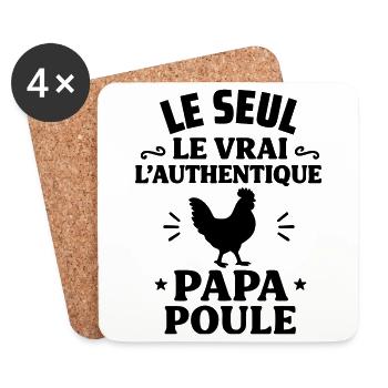 Le seul papa poule, idée cadeau fête des pères - Dessous de verre (lot de 4) - blanc - Devant