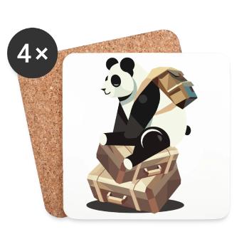 Panda sitzt auf Koffern,bereit für neue Abenteuer - Untersetzer (4er-Set) - Weiß - Vorne