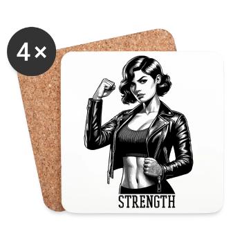 Strong Woman Strength Rockabilly Leather Jacket Gift - Coasters (set of 4) - white - Front