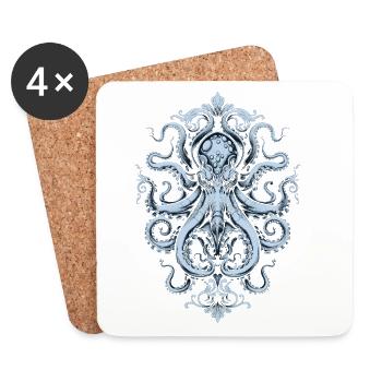Ornement de pieuvre – Tatouage en bleu clair - Dessous de verre (lot de 4) - blanc - Devant
