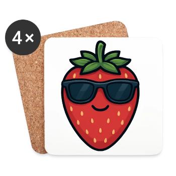 Fraise fraîche Été Fruité Drôle Satisfait - Dessous de verre (lot de 4) - blanc - Devant