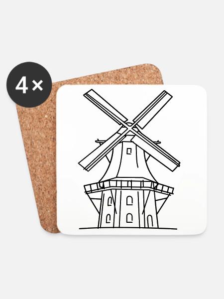 Windmühle - Untersetzer (4er-Set) - Weiß