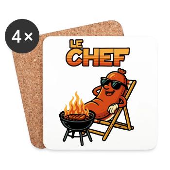 Le Chef: Grill master in retro style - Coasters (set of 4) - white - Front