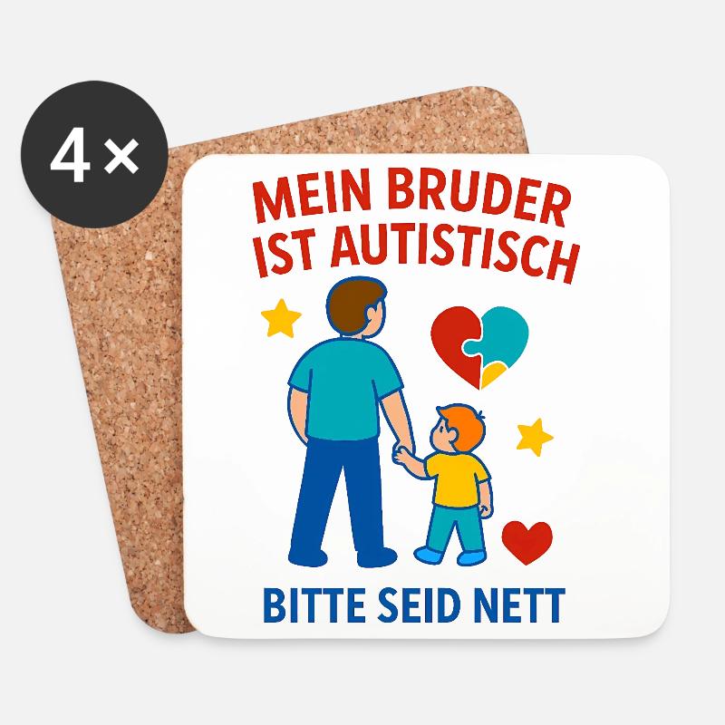 Mein Bruder ist autistisch - Autismus Geschenk - Untersetzer (4er-Set) - Weiß