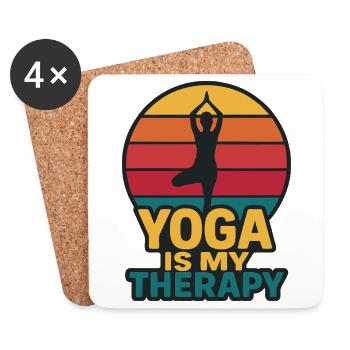 Yoga ist meine Therapie – Wellness im Vintage-Design - Untersetzer (4er-Set) - Weiß - Vorne