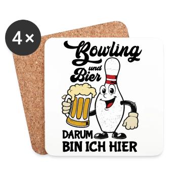 Humorvoller Bowling-Pin mit Bier - Untersetzer (4er-Set) - Weiß - Vorne