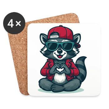 Heart Paw Raccoon Baby - Coasters (set of 4) - white - Front