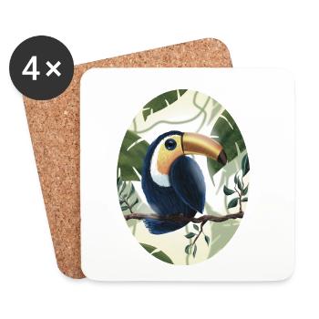 Toucan sur branche d’arbre - Dessous de verre (lot de 4) - blanc - Devant