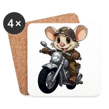 Mäuschen Motorrad / Motorradfahrer Mäuschen - Untersetzer (4er-Set) - Weiß - Vorne