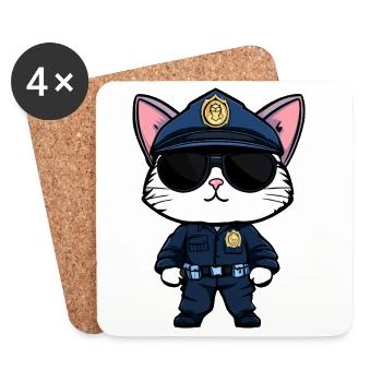 Polizei Katze - Untersetzer (4er-Set) - Weiß - Vorne