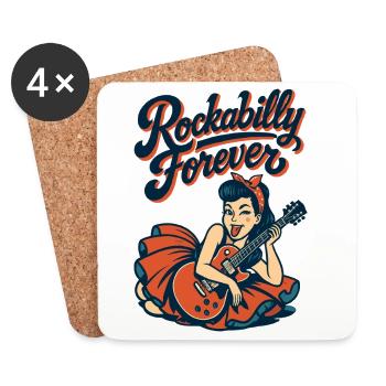Rockabilly Forever Guitare Electrique Femme Cadeau Années 50 - Dessous de verre (lot de 4) - blanc - Devant