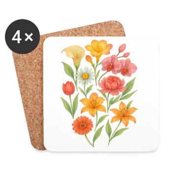 Elegantes Blumenarrangement in Pastell - Untersetzer (4er-Set) - Weiß - Vorne
